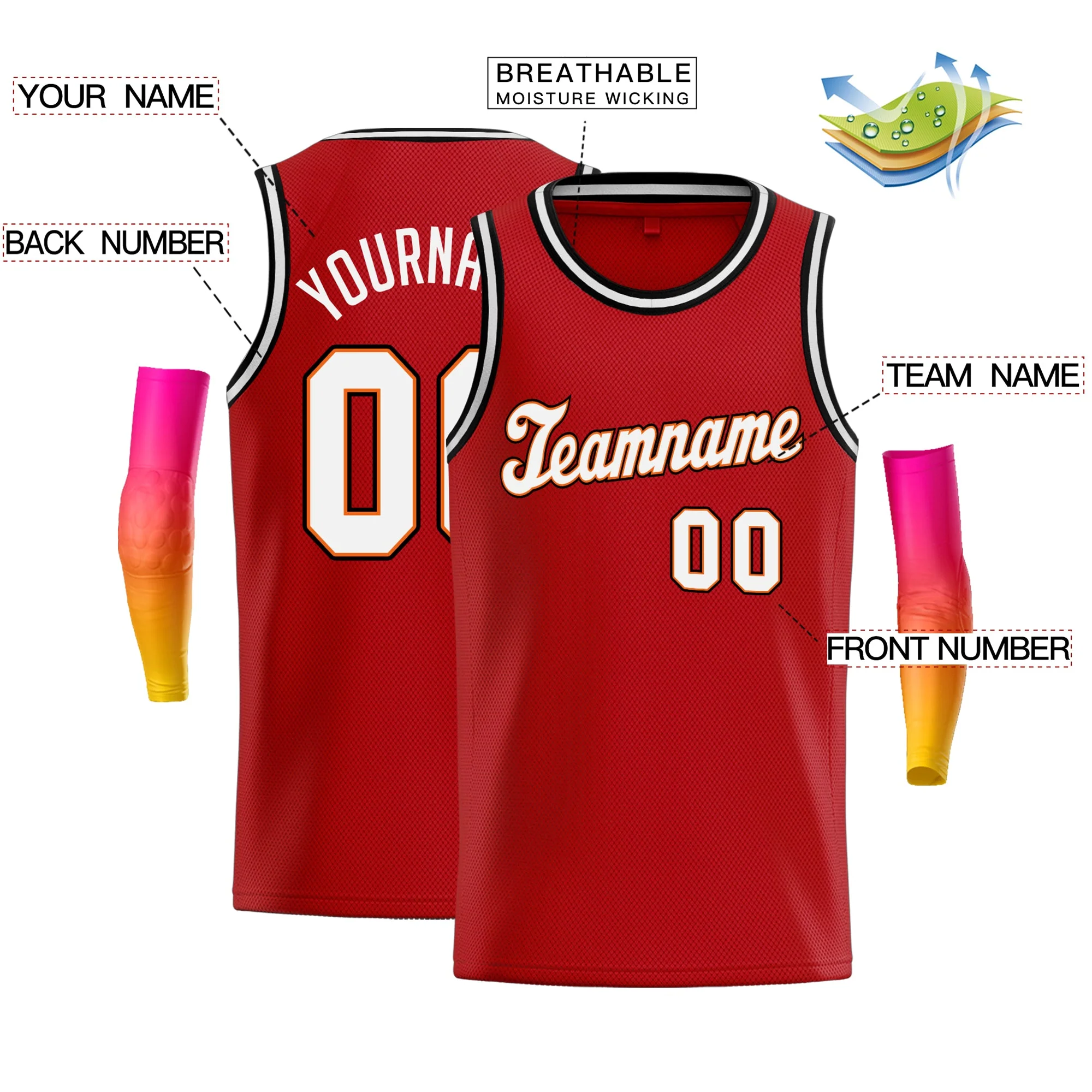Custom Red White-Orange Classic Tops Men Casual Basketball Jersey - Image 2
