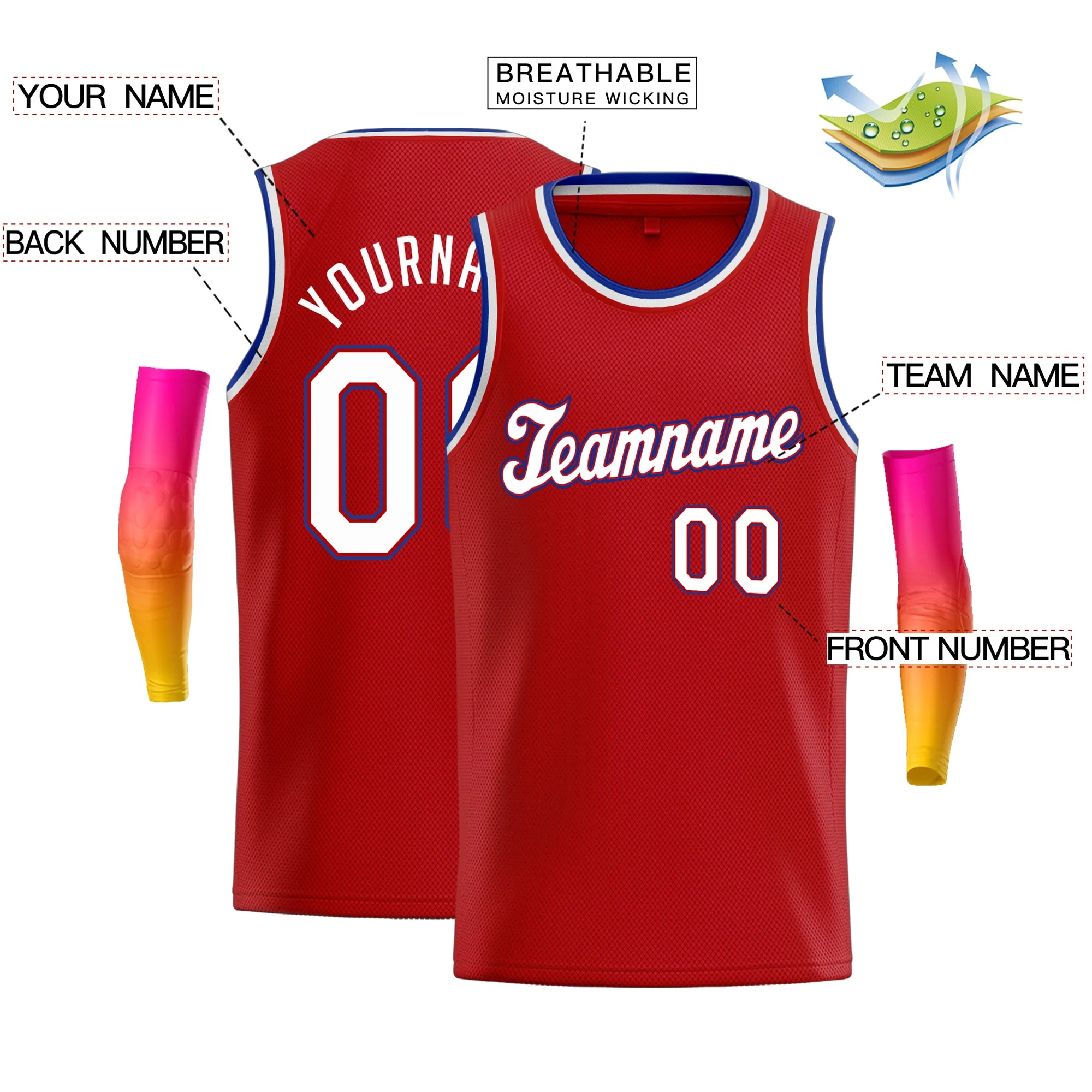 Custom Red White-Royal Classic Tops Men Casual Basketball Jersey - Image 2
