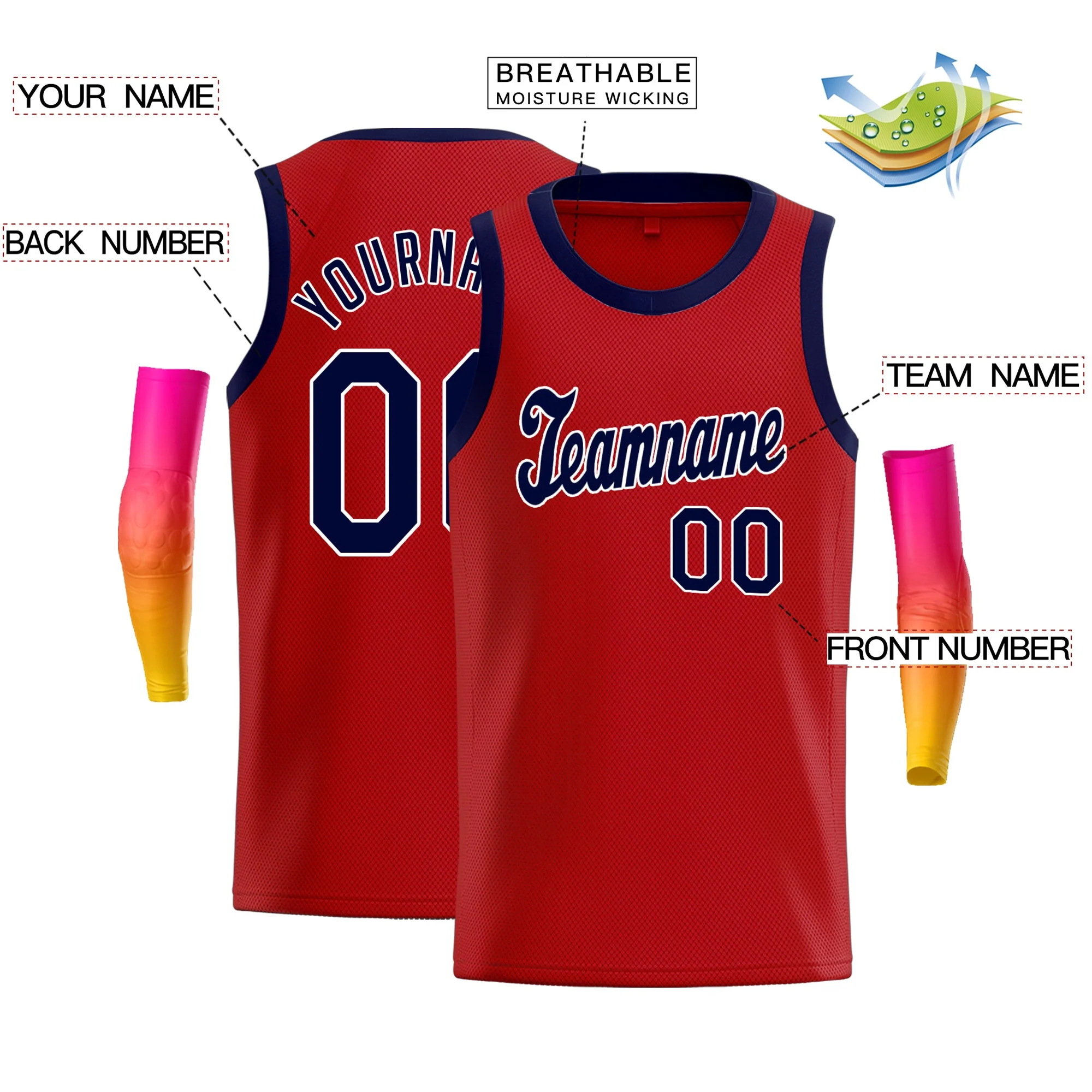 Custom Red Navy-White Classic Tops Men Casual Basketball Jersey - Image 2