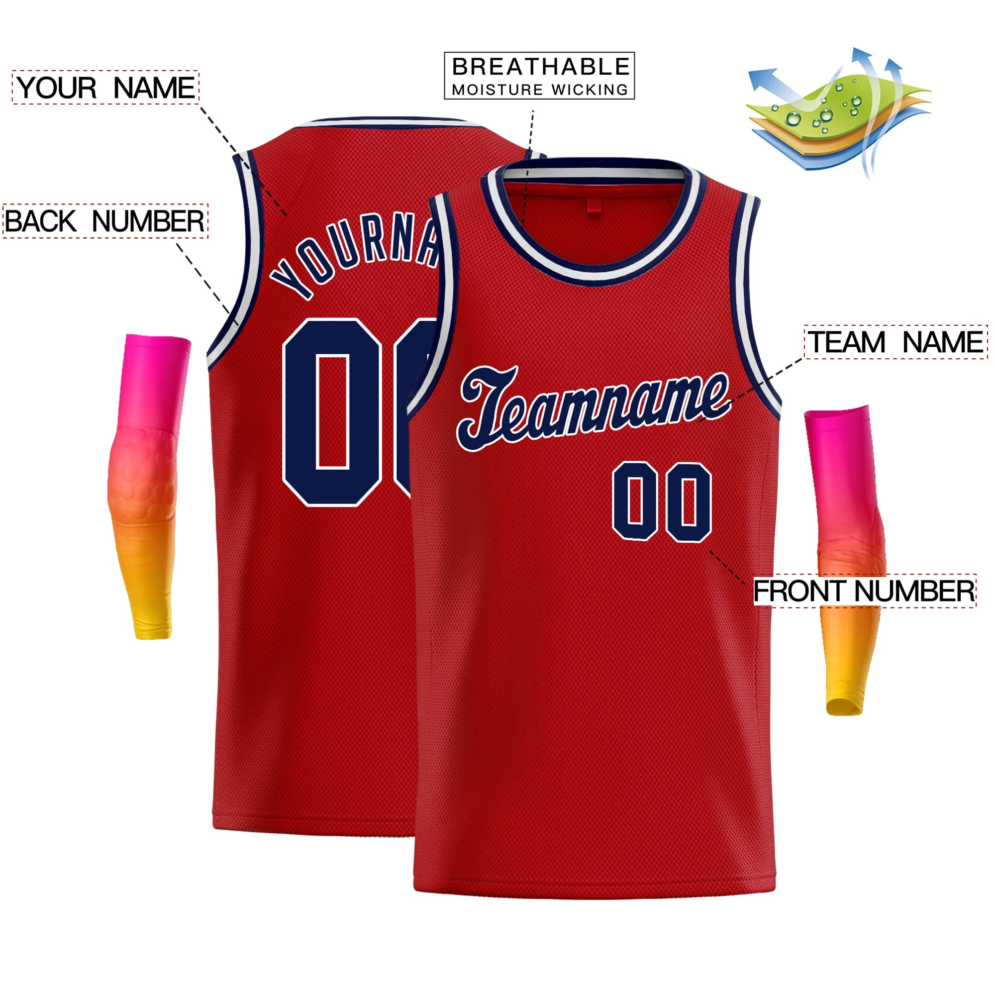 Custom Red Navy-White Classic Tops Men Casual Basketball Jersey - Image 2