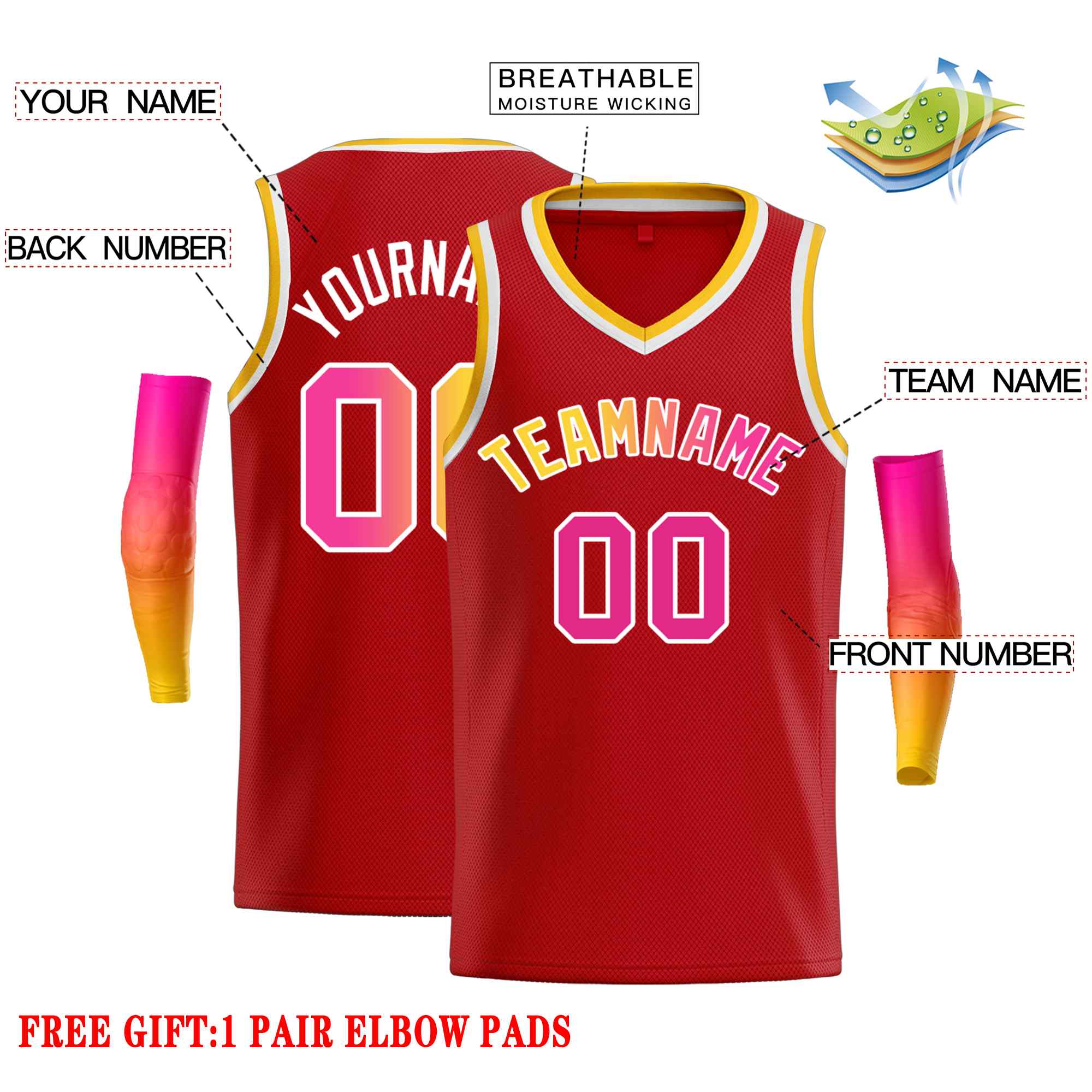 Custom Red Pink-White Classic Tops Men Casual Basketball Jersey - Image 2