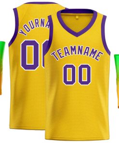 Custom Yellow Purple-White Classic Tops Men Casual Basketball Jersey