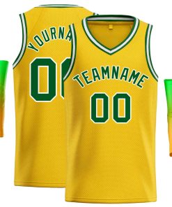 Custom Yellow Green-White Classic Tops Men Casual Basketball Jersey