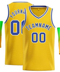 Custom Yellow Light Blue-White Classic Tops Men Casual Basketball Jersey