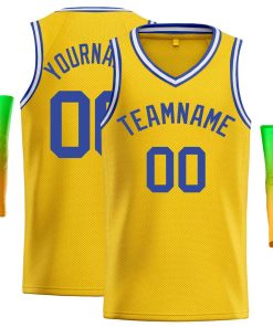 Custom Yellow Light Blue-White Classic Tops Men Casual Basketball Jersey