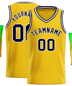 Custom Yellow Navy-White Classic Tops Men Casual Basketball Jersey