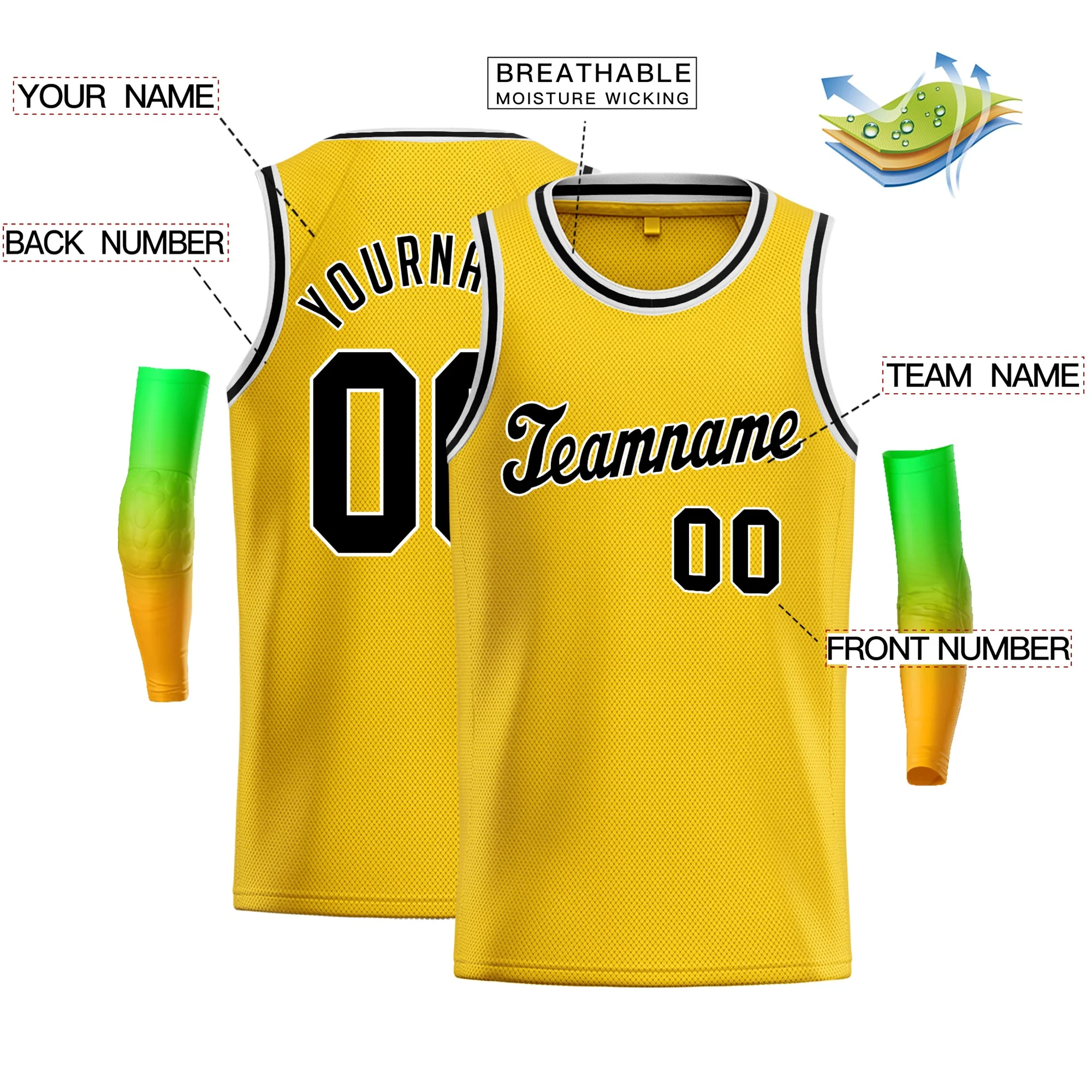 Custom Yellow Black-White Classic Tops Men Casual Basketball Jersey - Image 2