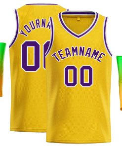 Custom Yellow Purple-White Classic Tops Men Casual Basketball Jersey