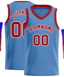 Custom Light Blue Red-White Classic Tops Men Casual Basketball Jersey