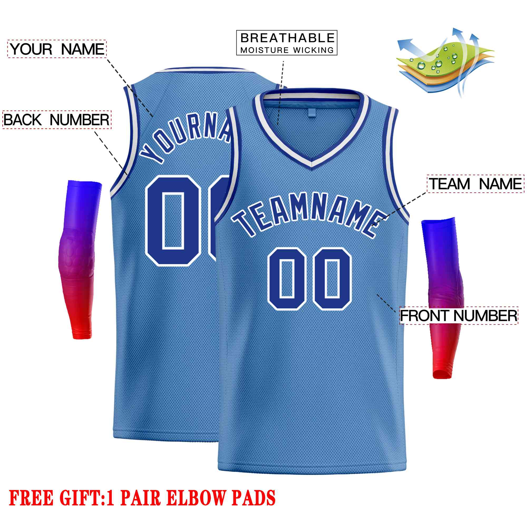 Custom Light Blue Blue-Classic Tops Men Casual Basketball Jersey - Image 2