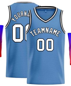 Custom Light Blue White-Black Classic Tops Men Casual Basketball Jersey