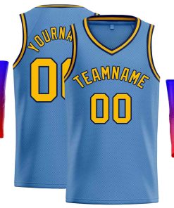 Custom Light Blue Yellow-Navv Classic Tops Men Casual Basketball Jersey