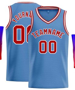 Custom Light Blue Red-White Classic Tops Men Casual Basketball Jersey
