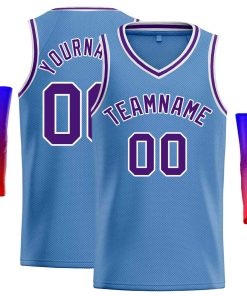 Custom Light Blue Purple-White Classic Tops Men Casual Basketball Jersey