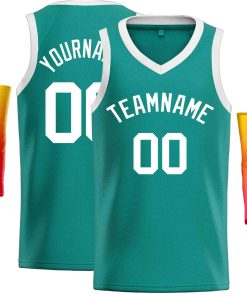 Custom Teal White-Classic Tops Men Casual Basketball Jersey