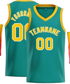 Custom Teal Yellow-White Classic Tops Men Casual Basketball Jersey
