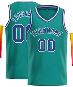 Custom Teal Blue-White Classic Tops Men Casual Basketball Jersey