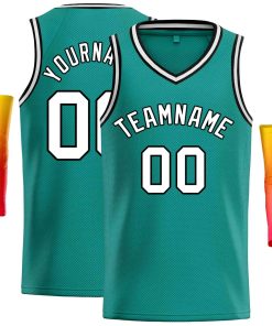Custom Teal White-Black Classic Tops Men Casual Basketball Jersey