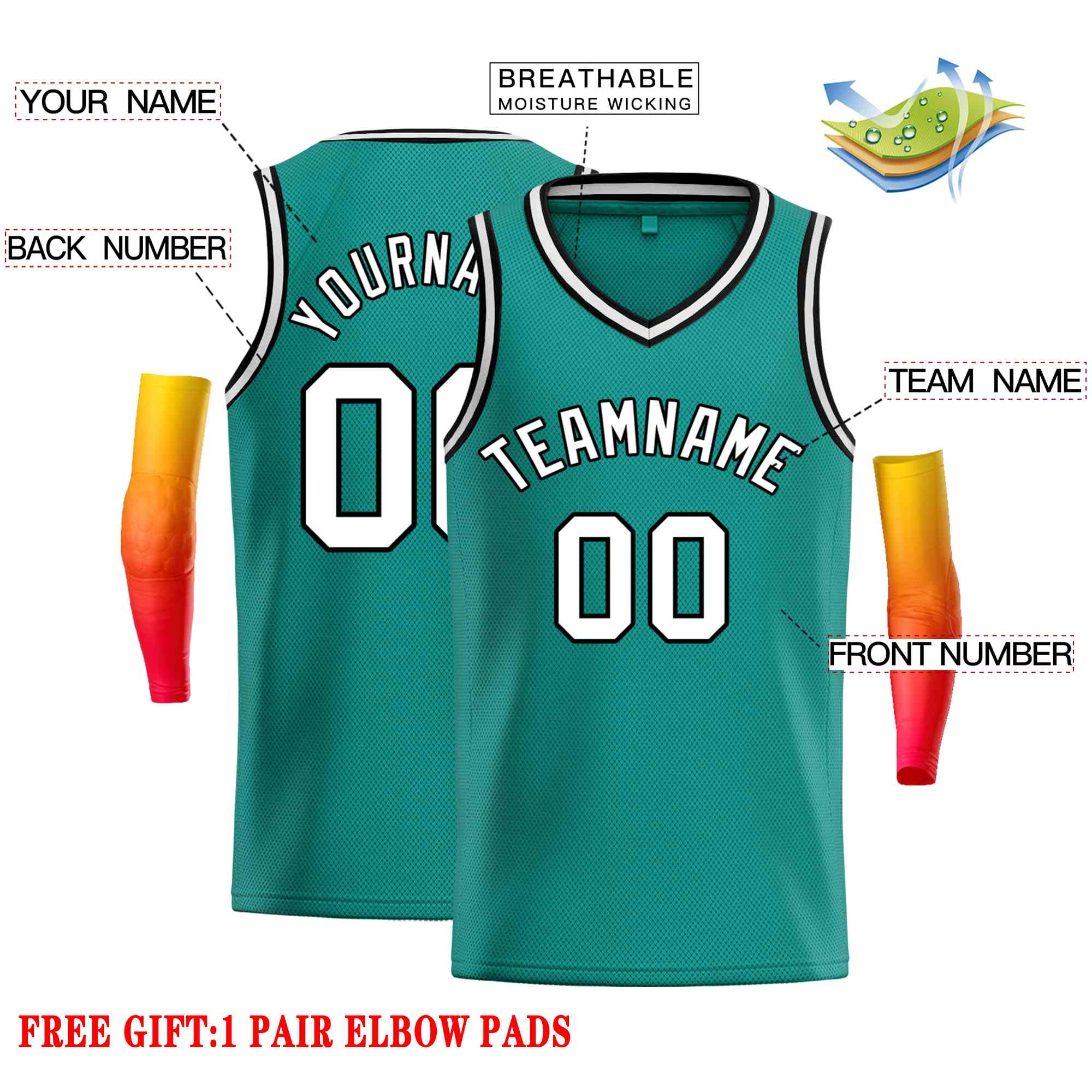 Custom Teal White-Black Classic Tops Men Casual Basketball Jersey - Image 2