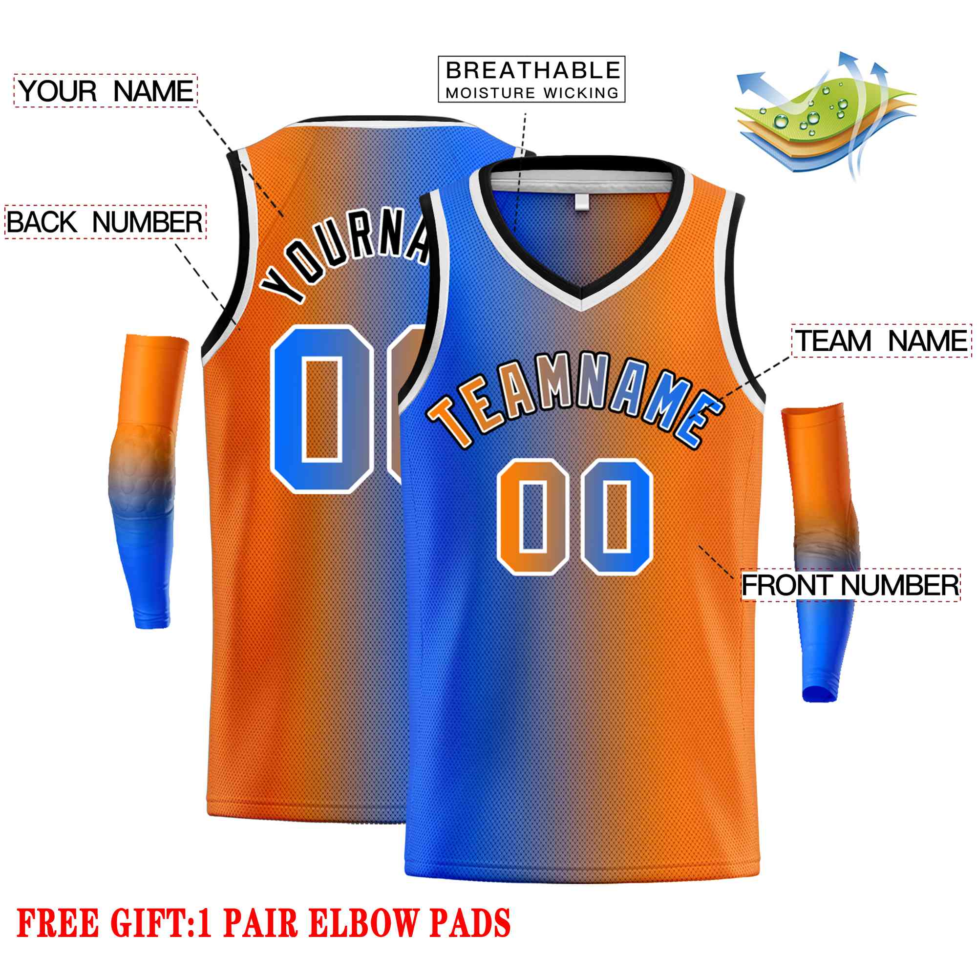 Custom Royal Orange-Black Gradient Fashion Tops Basketball Jersey - Image 2