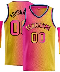 Custom Pink Yellow-Black Gradient Fashion Tops Basketball Jersey