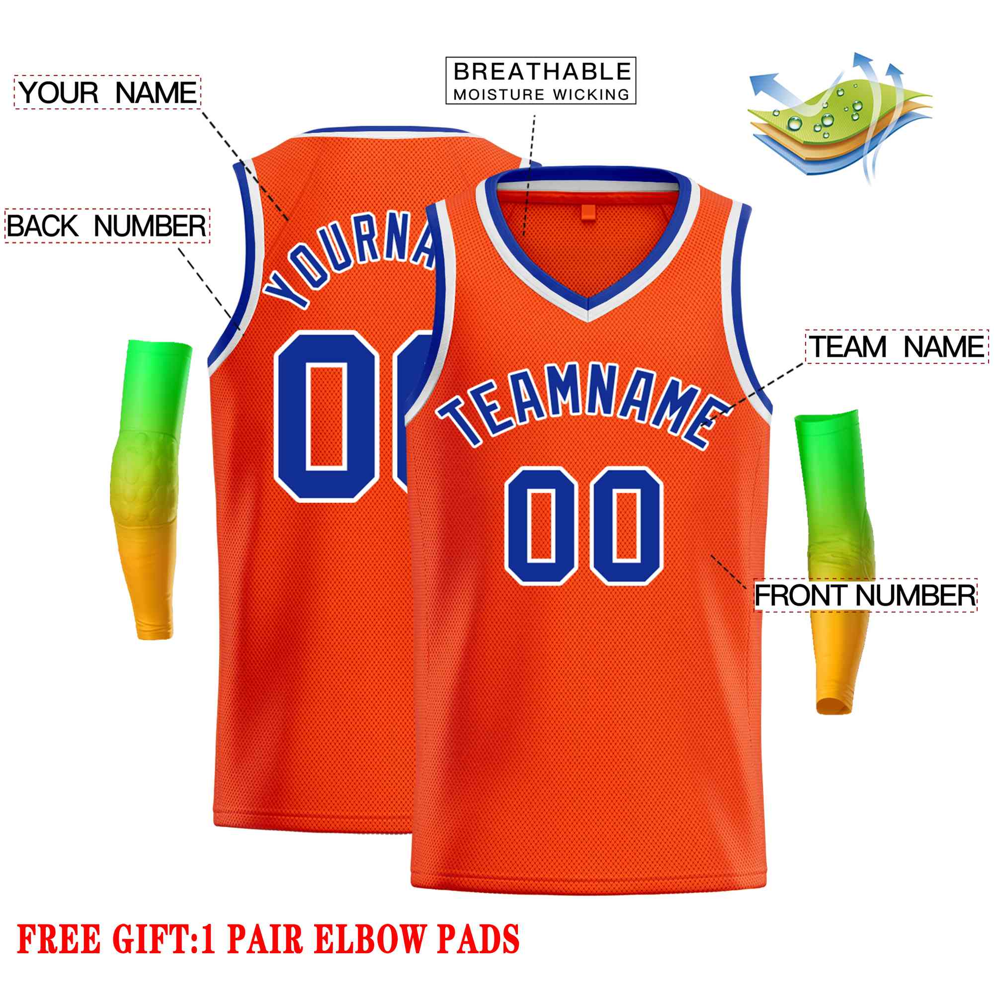 Custom Orange Royal-White Classic Tops Men Casual Basketball Jersey - Image 2