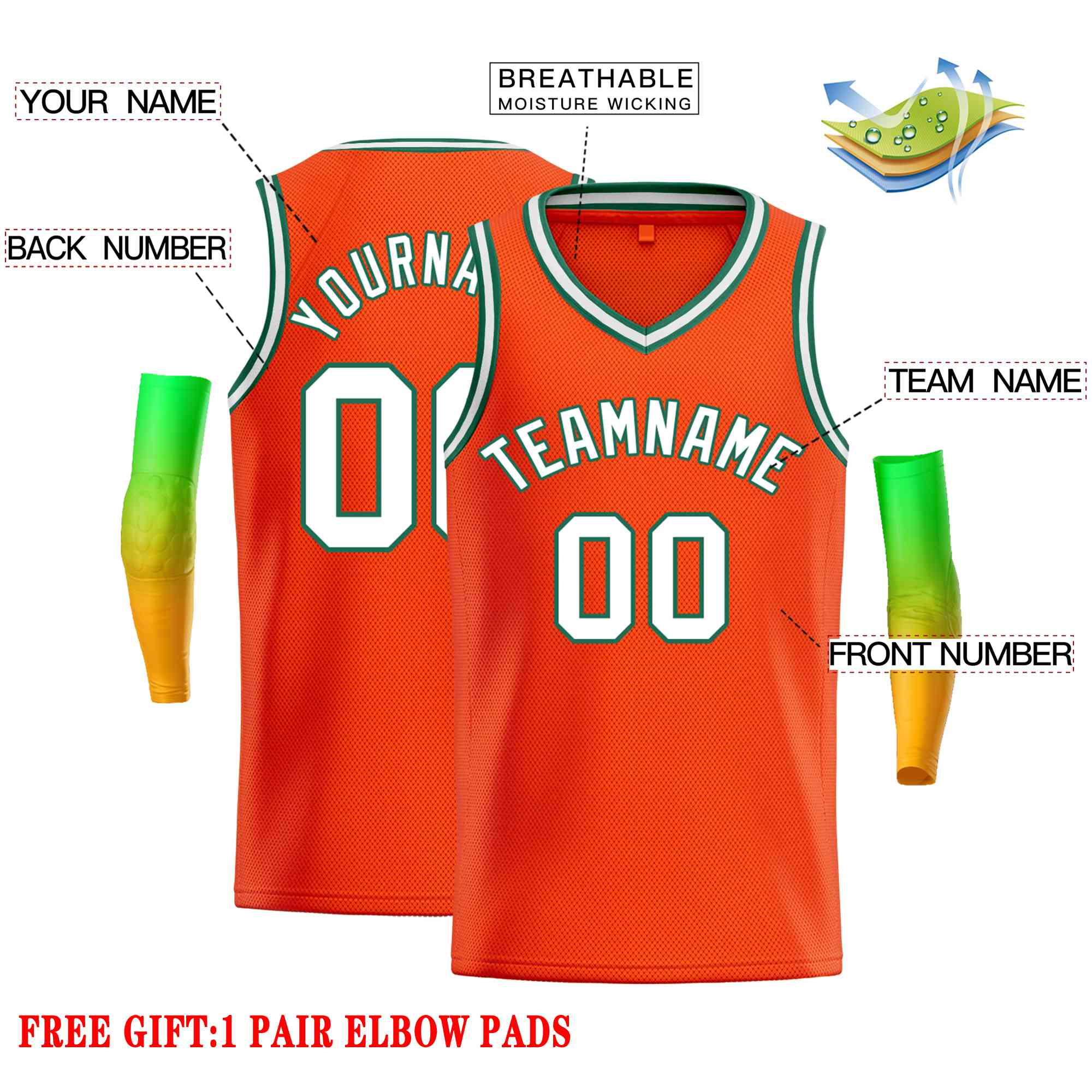 Custom Orange White-Green Classic Tops Men Casual Basketball Jersey - Image 2