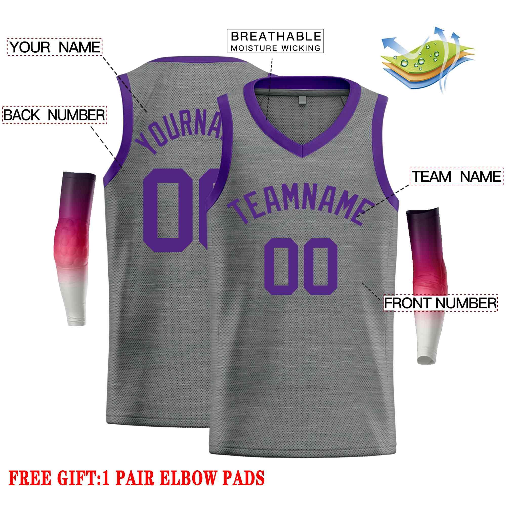 Custom Dark Gray Purple-Classic Tops Men Casual Basketball Jersey - Image 2