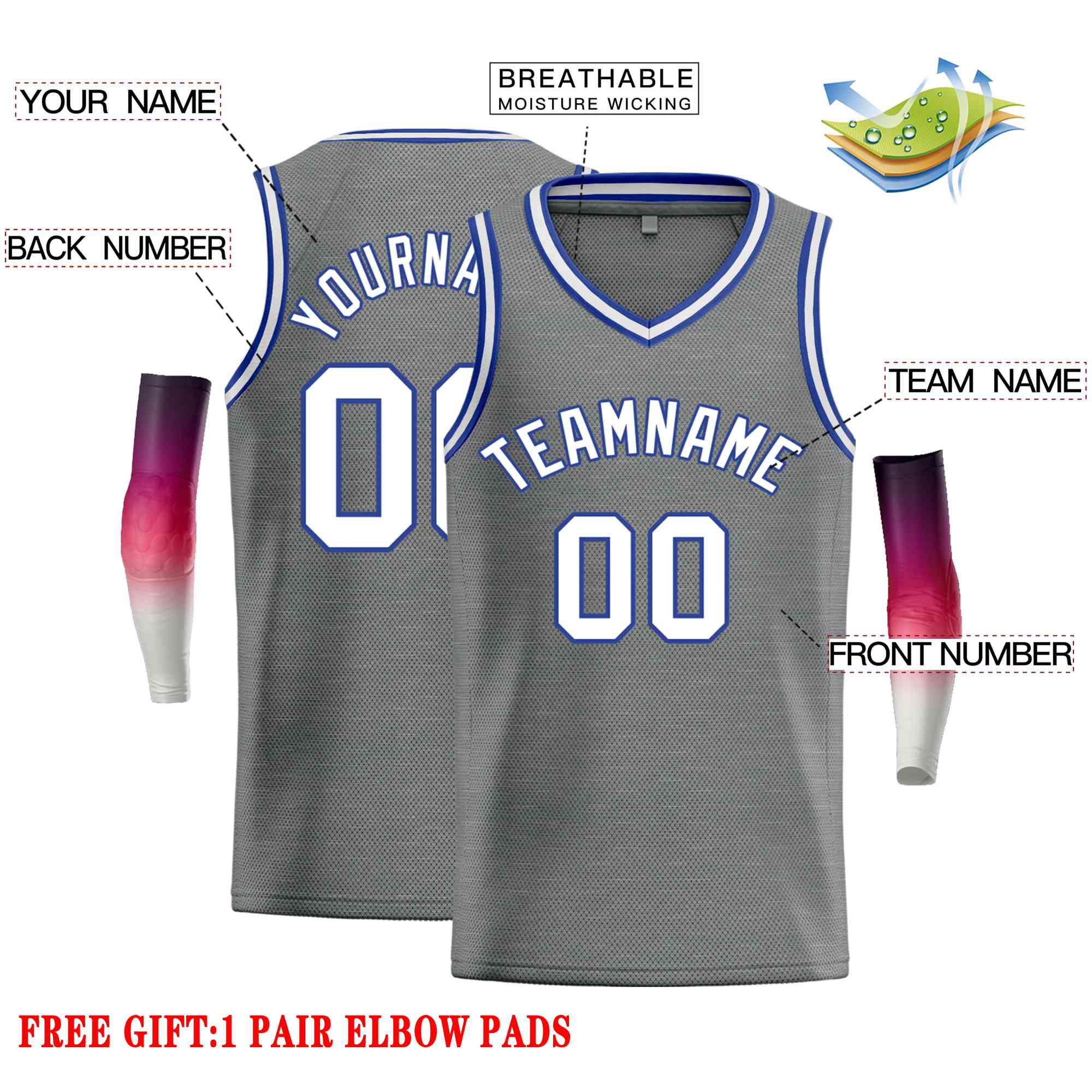 Custom Dark Gray White-Blue Classic Tops Men Casual Basketball Jersey - Image 2