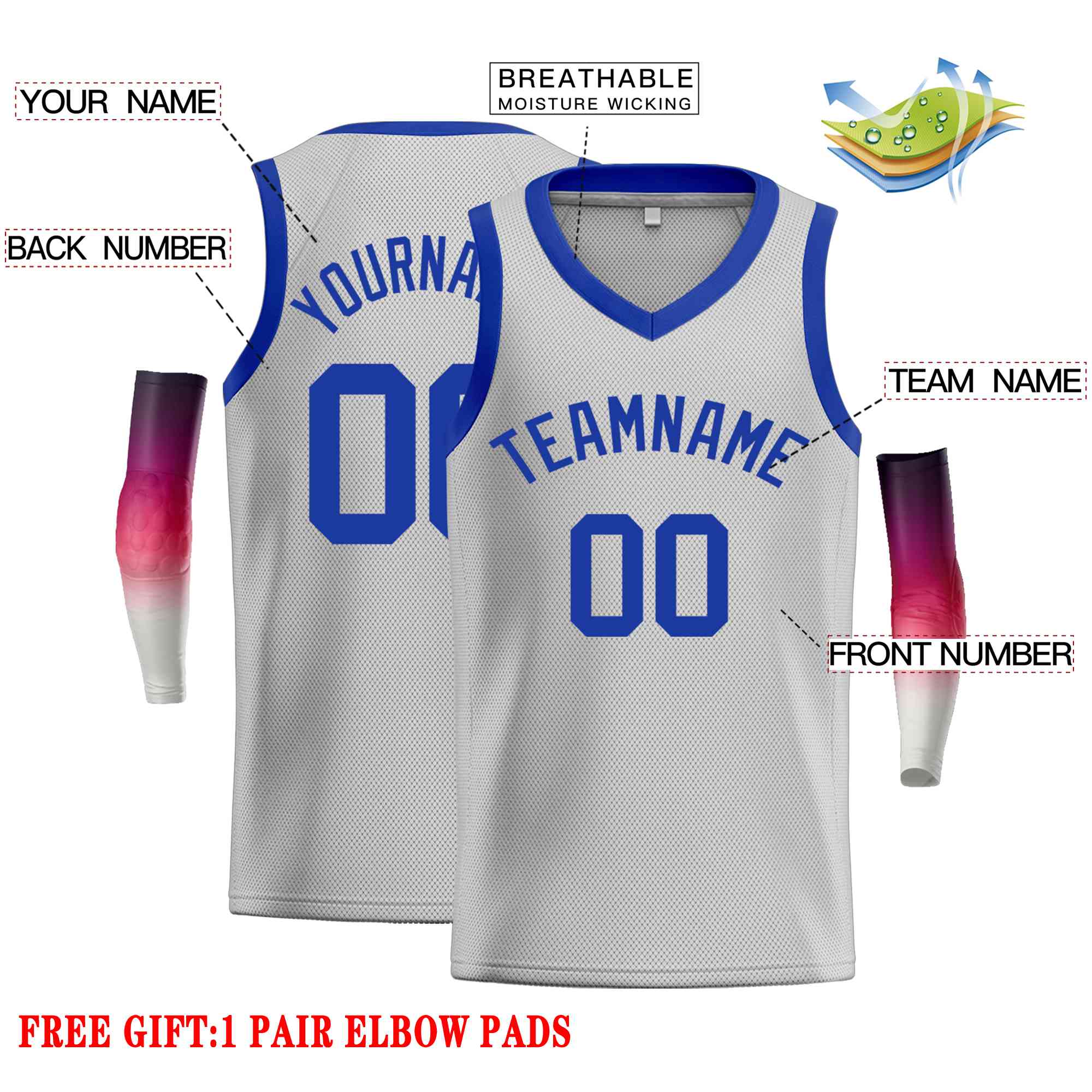 Custom Gray Royal-Classic Tops Men Casual Basketball Jersey - Image 2