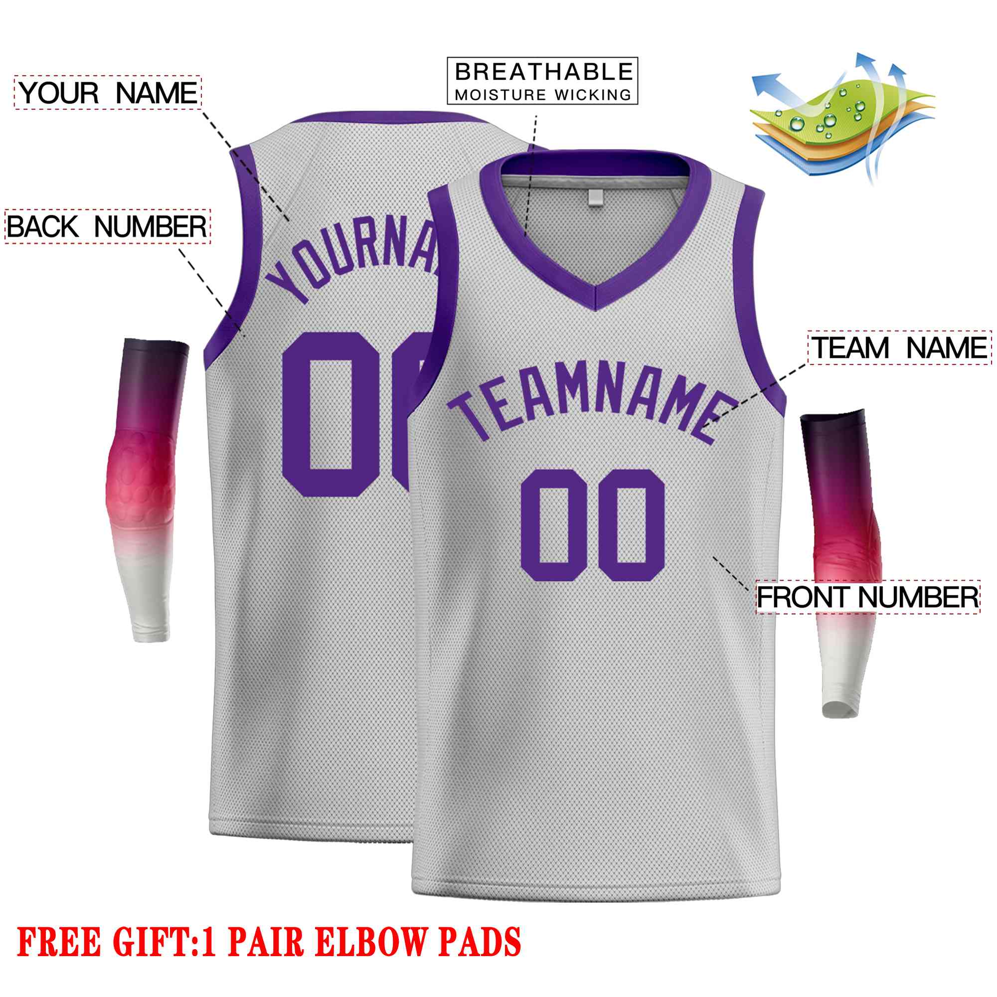 Custom Gray Purple-Classic Tops Men Casual Basketball Jersey - Image 2