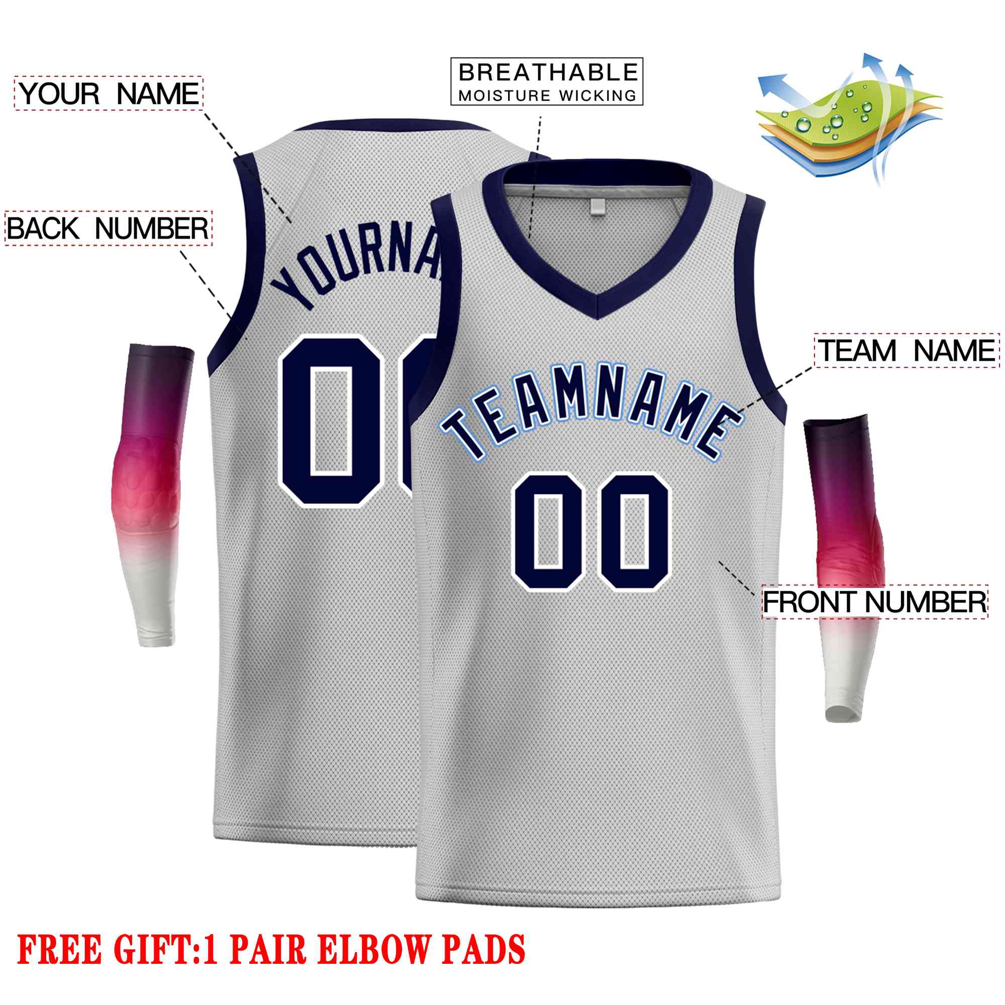 Custom Gray Navv-Powder Blue Classic Tops Men Casual Basketball Jersey - Image 2