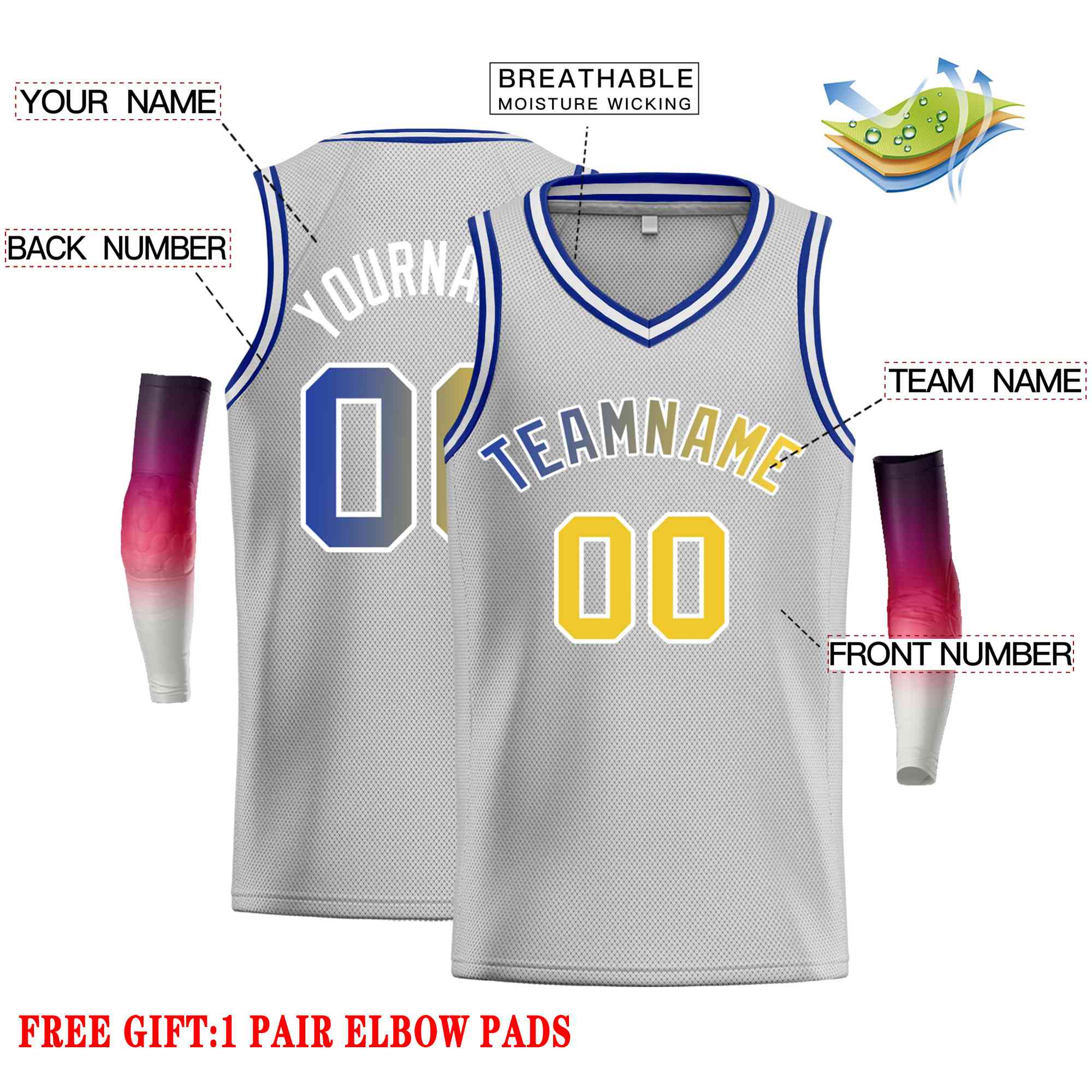 Custom Gray Royal-White Classic Tops Men Casual Basketball Jersey - Image 2