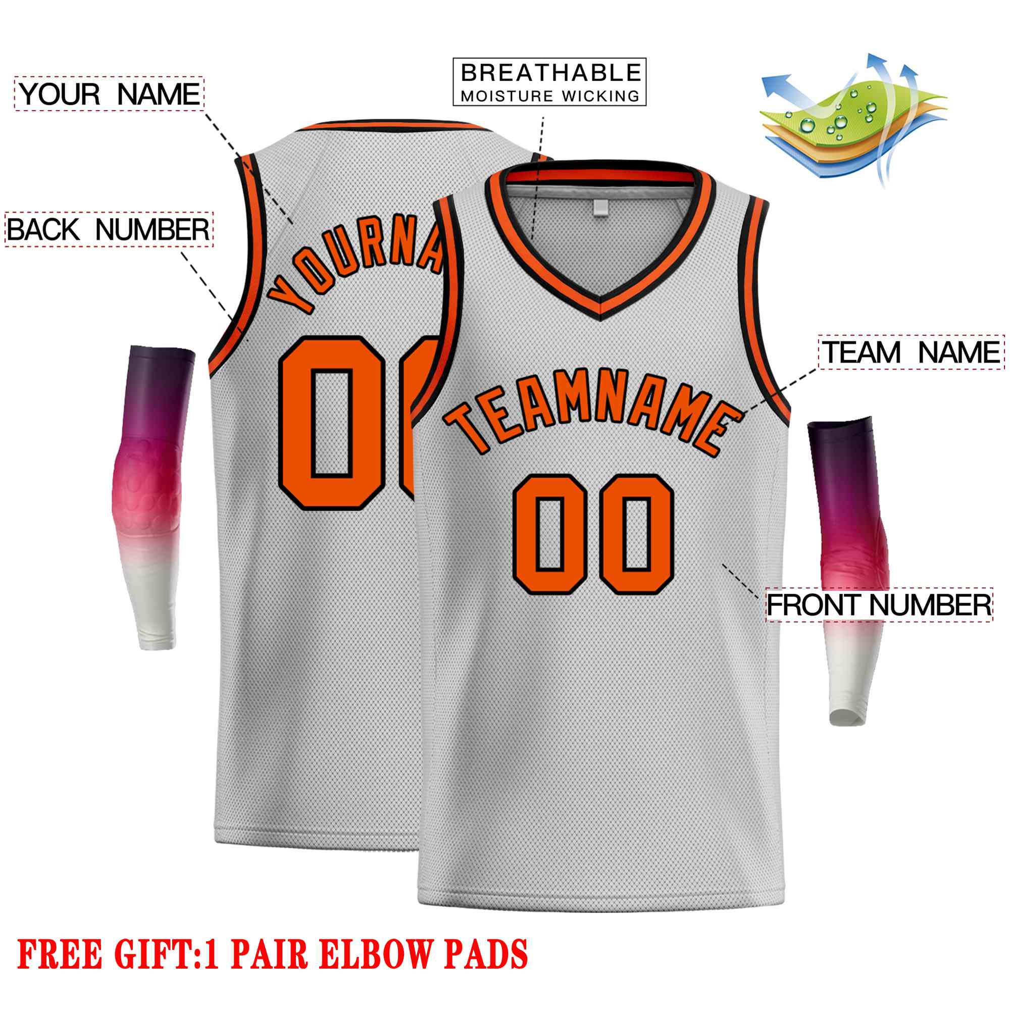 Custom Gray Orange-Black Classic Tops Men Casual Basketball Jersey - Image 2