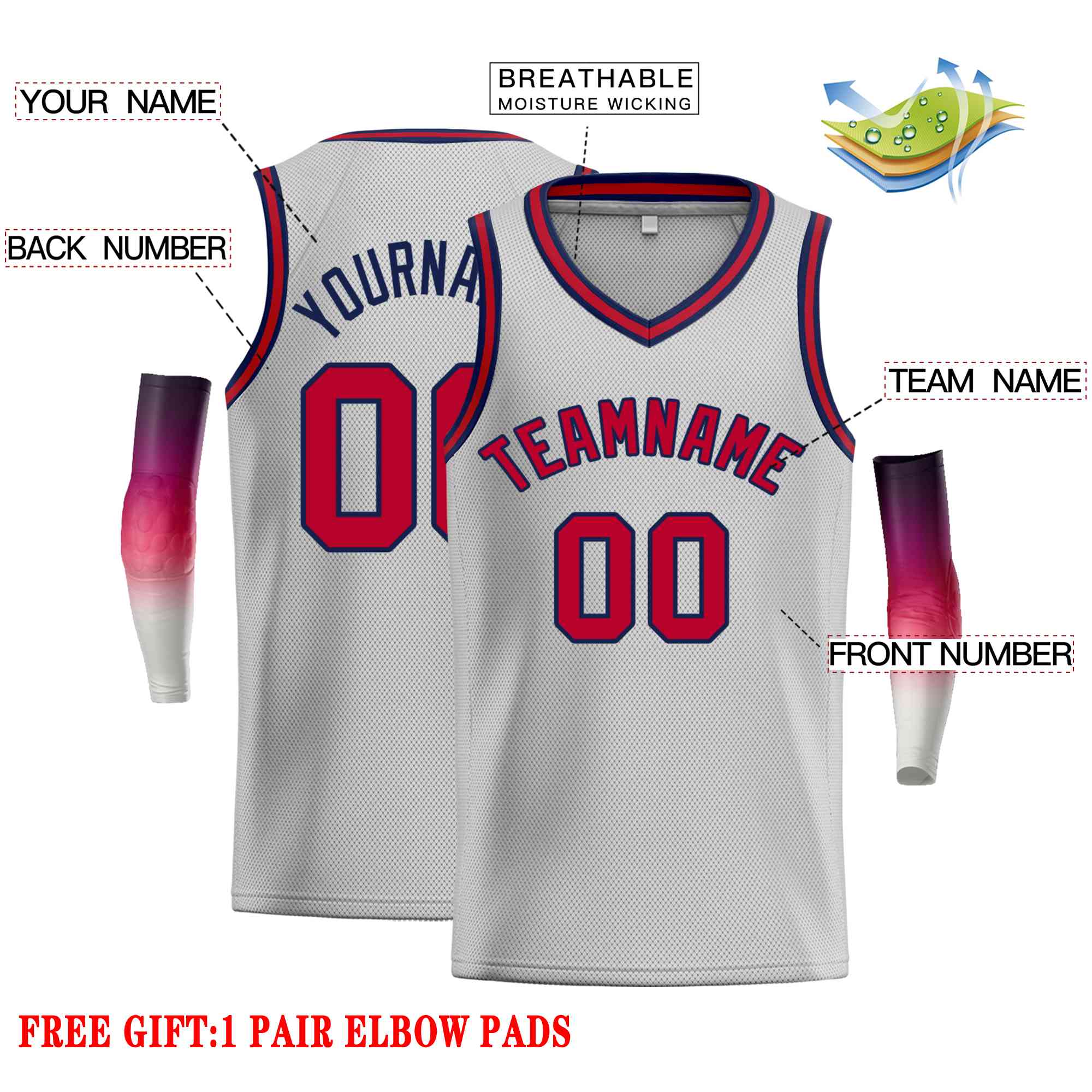 Custom Gray Maroon-Navv Classic Tops Men Casual Basketball Jersey - Image 2