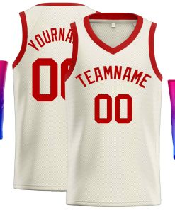 Custom Cream Red-Classic Tops Men Casual Basketball Jersey