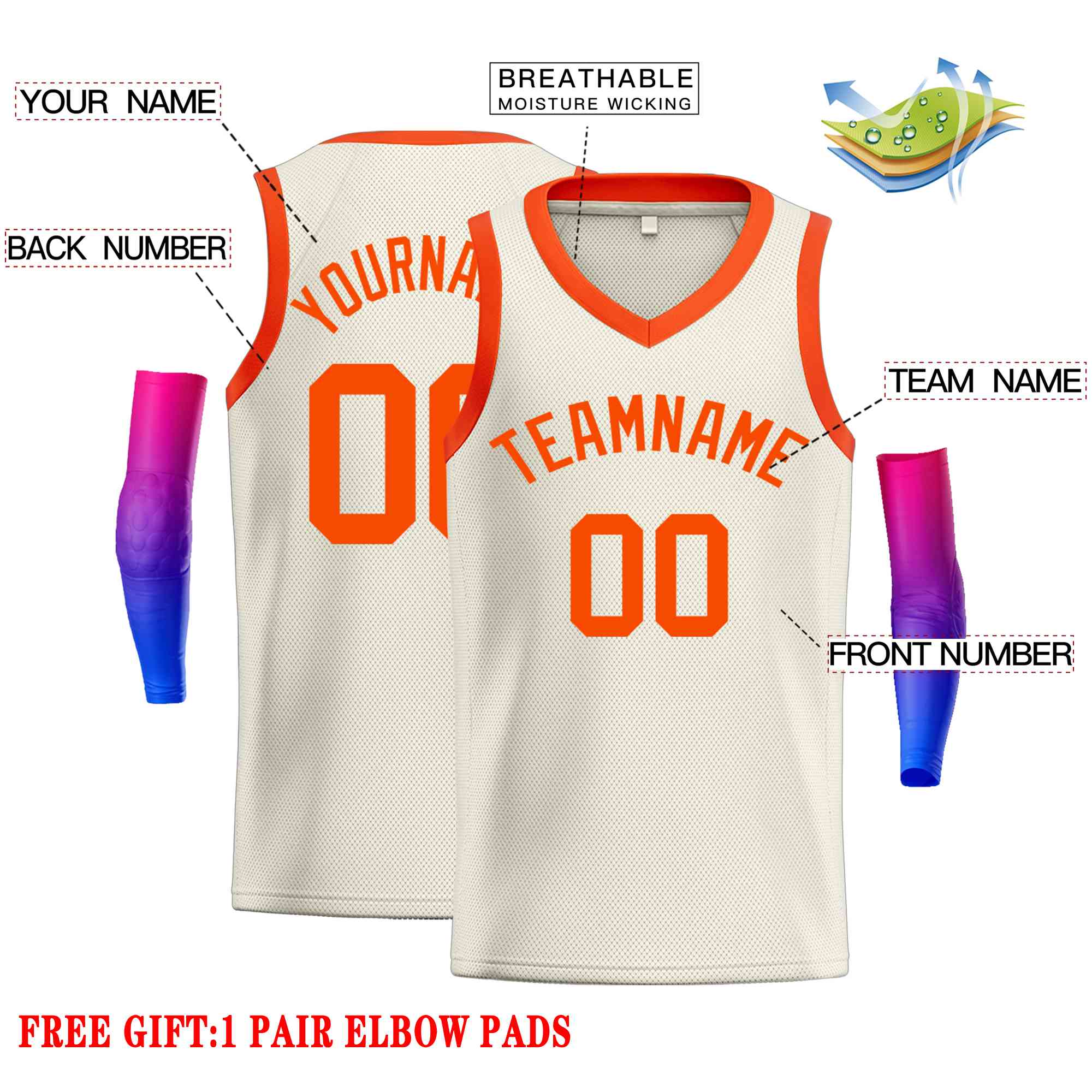 Custom Cream Orange-Classic Tops Men Casual Basketball Jersey - Image 2
