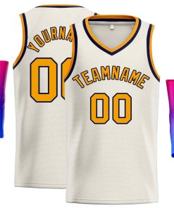 Custom Cream Yellow-Navv Classic Tops Men Casual Basketball Jersey