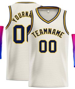 Custom Cream Navv-Yellow Classic Tops Men Casual Basketball Jersey
