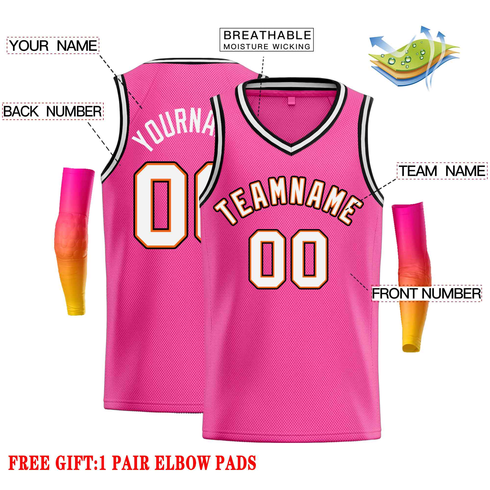 Custom Pink White-Orange Classic Tops Men Casual Basketball Jersey - Image 2