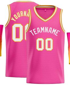 Custom Pink White-Yellow Classic Tops Men Casual Basketball Jersey