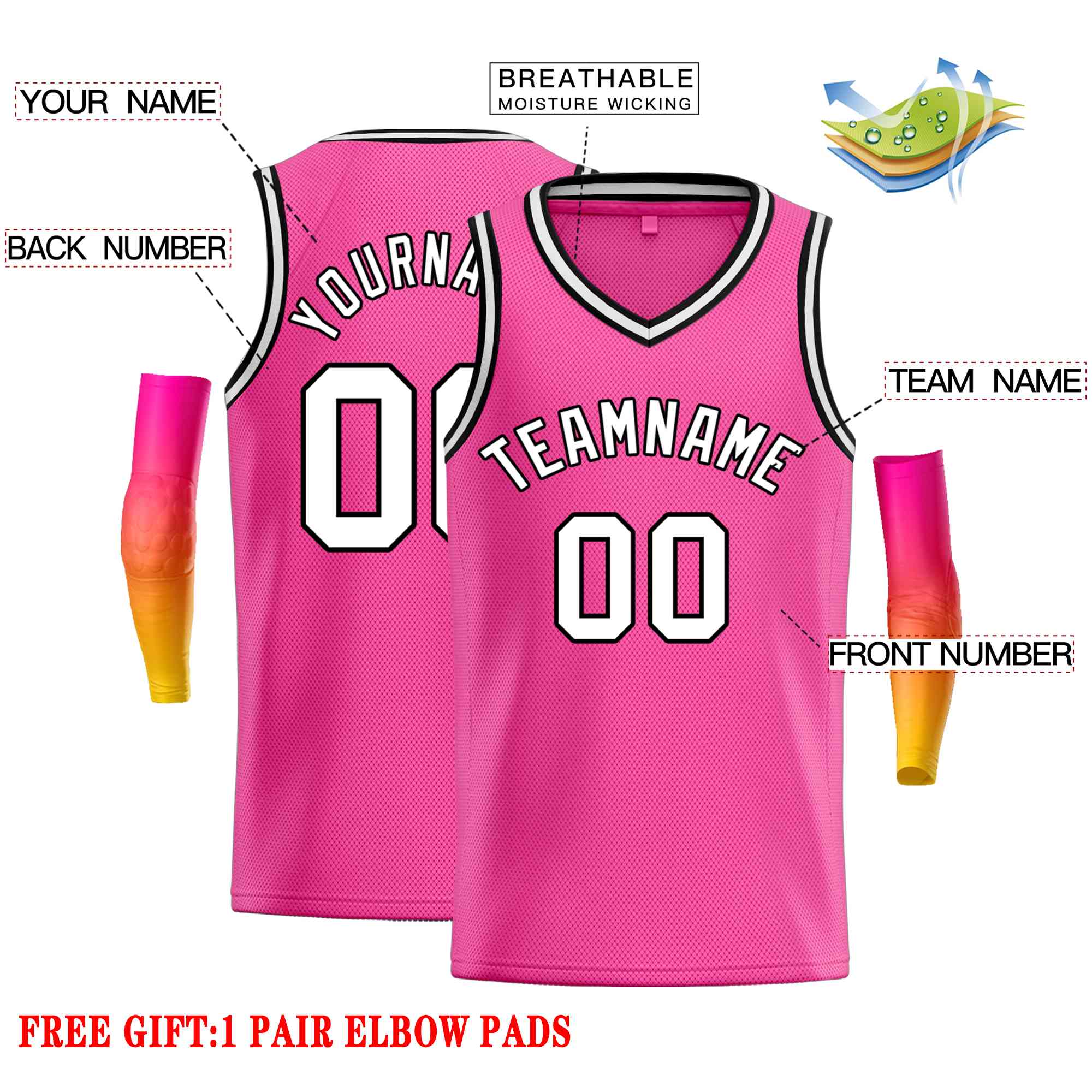 Custom Pink White-Black Classic Tops Men Casual Basketball Jersey - Image 2
