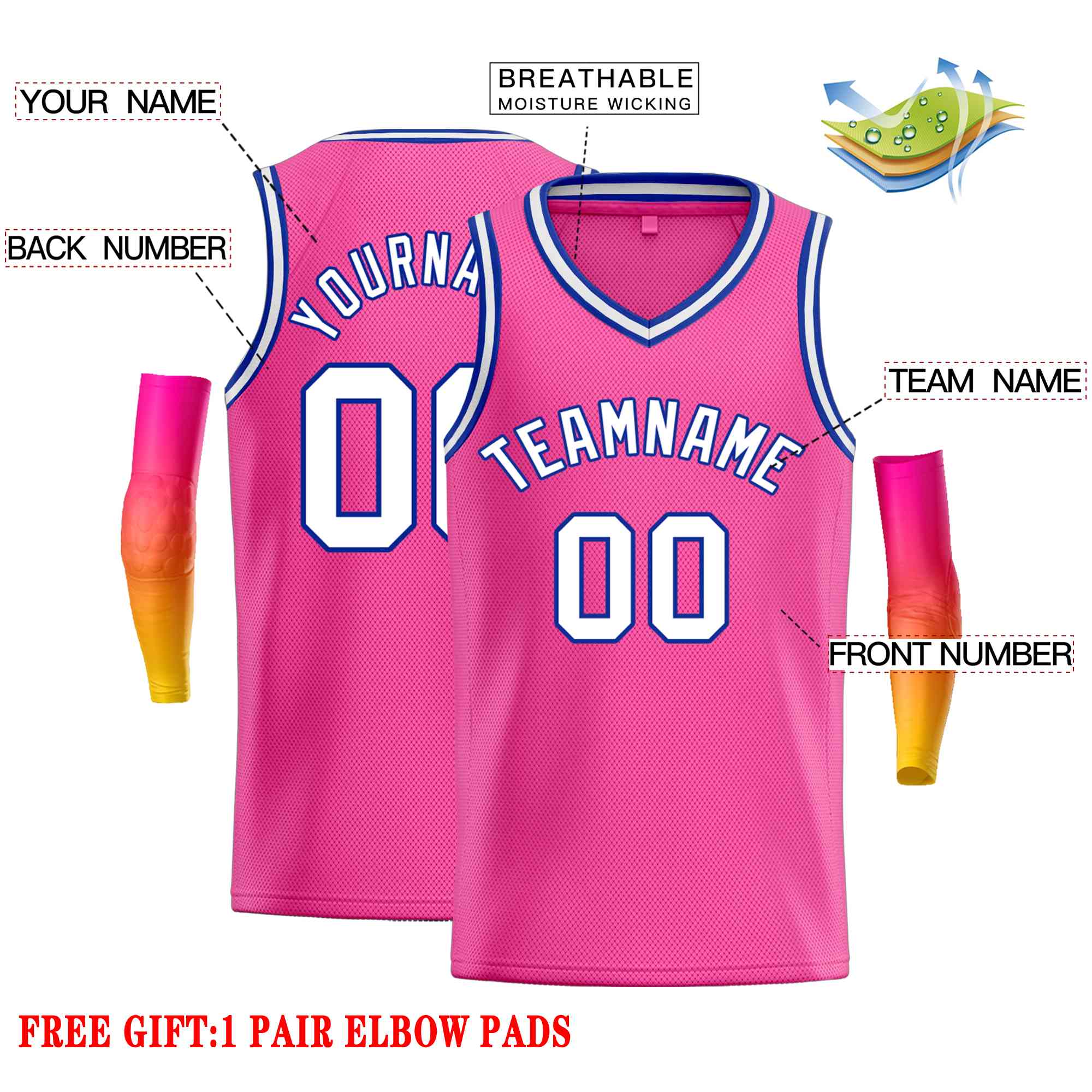 Custom Pink White-Royal Classic Tops Men Casual Basketball Jersey - Image 2