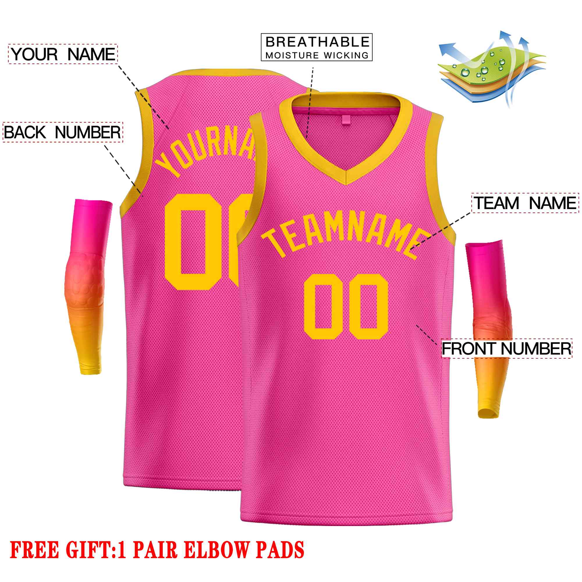 Custom Pink Yellow-Classic Tops Men Casual Basketball Jersey - Image 2