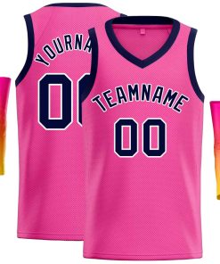 Custom Pink Navy Classic Tops Men Casual Basketball Jersey
