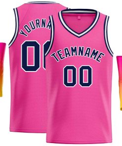 Custom Pink Navy-White Classic Tops Men Casual Basketball Jersey