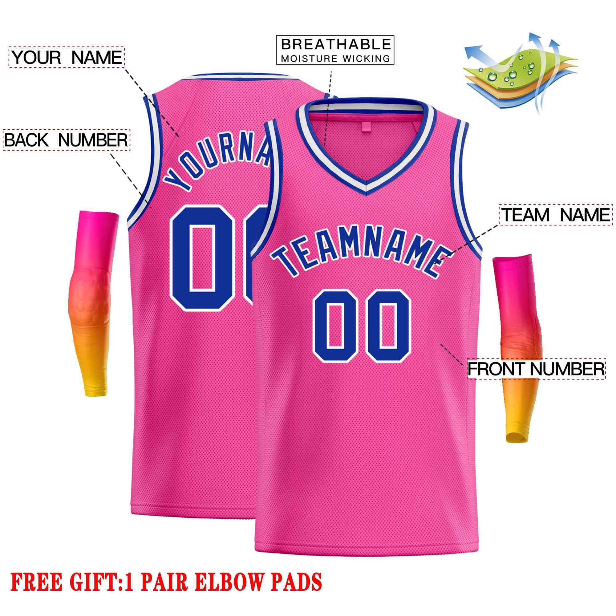 Custom Pink Royal-White Classic Tops Men Casual Basketball Jersey - Image 2