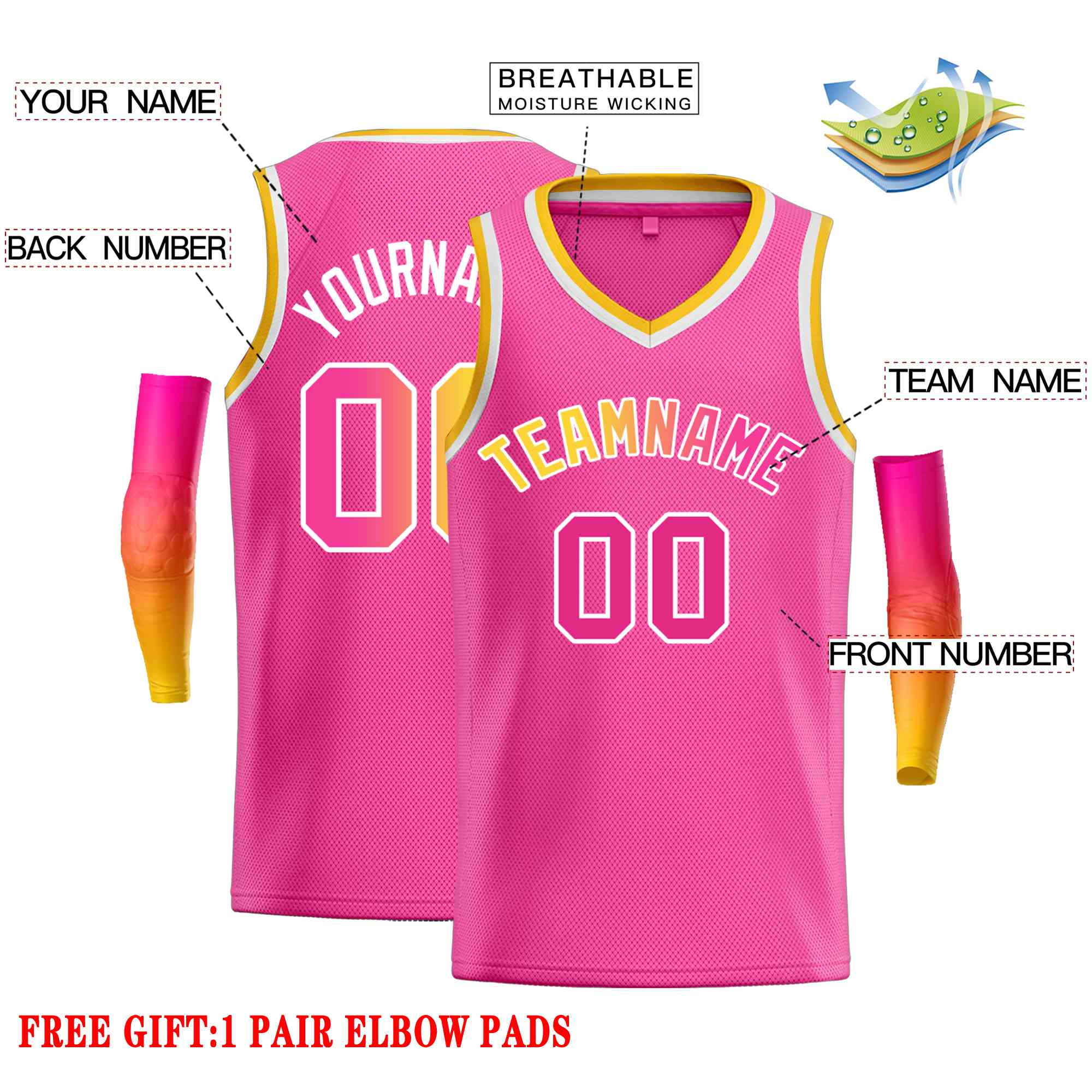 Custom Pink White Classic Tops Men Casual Basketball Jersey - Image 2