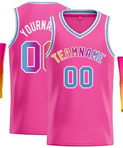 Custom Pink Powder Blue-White Classic Tops Men Casual Basketball Jersey