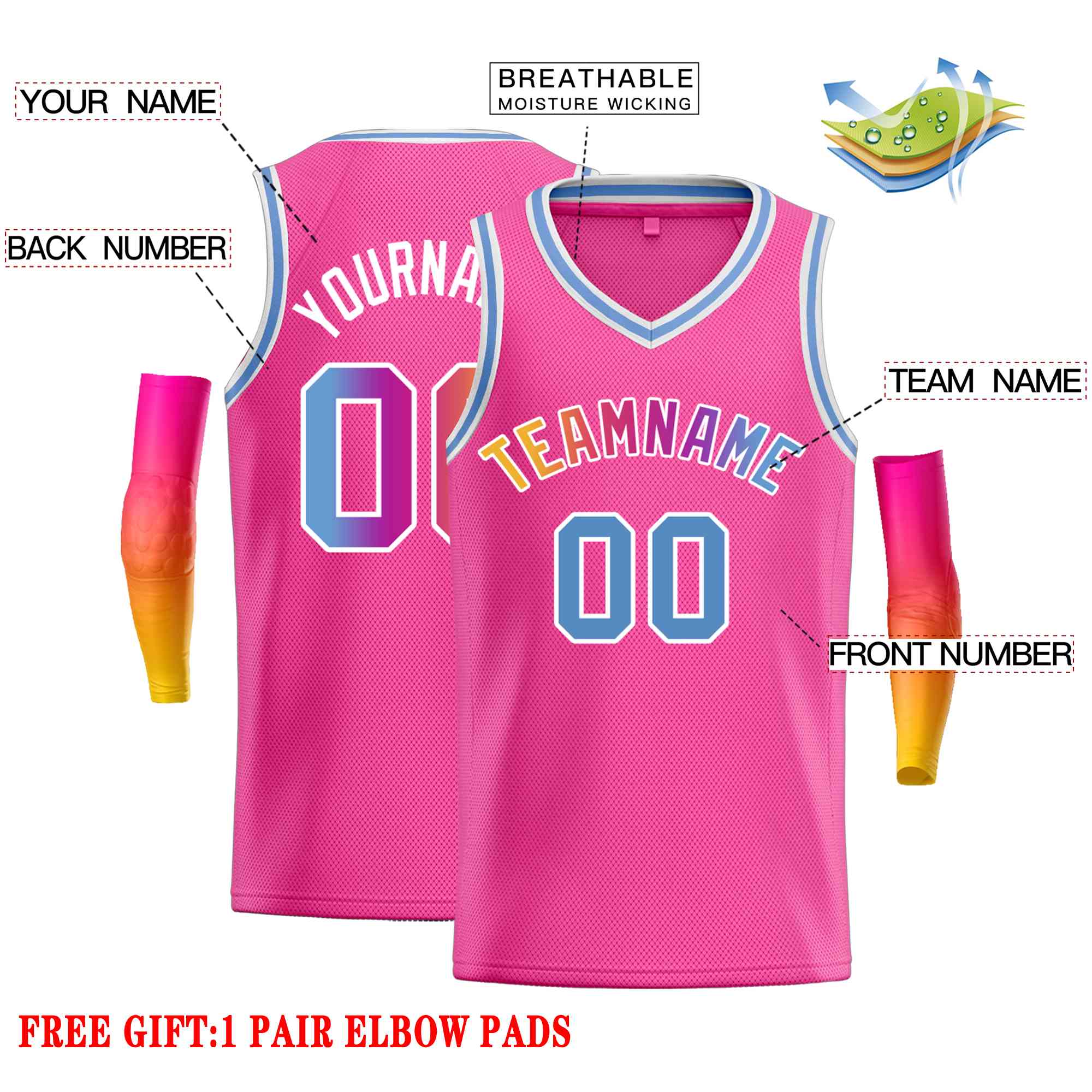 Custom Pink Powder Blue-White Classic Tops Men Casual Basketball Jersey - Image 2